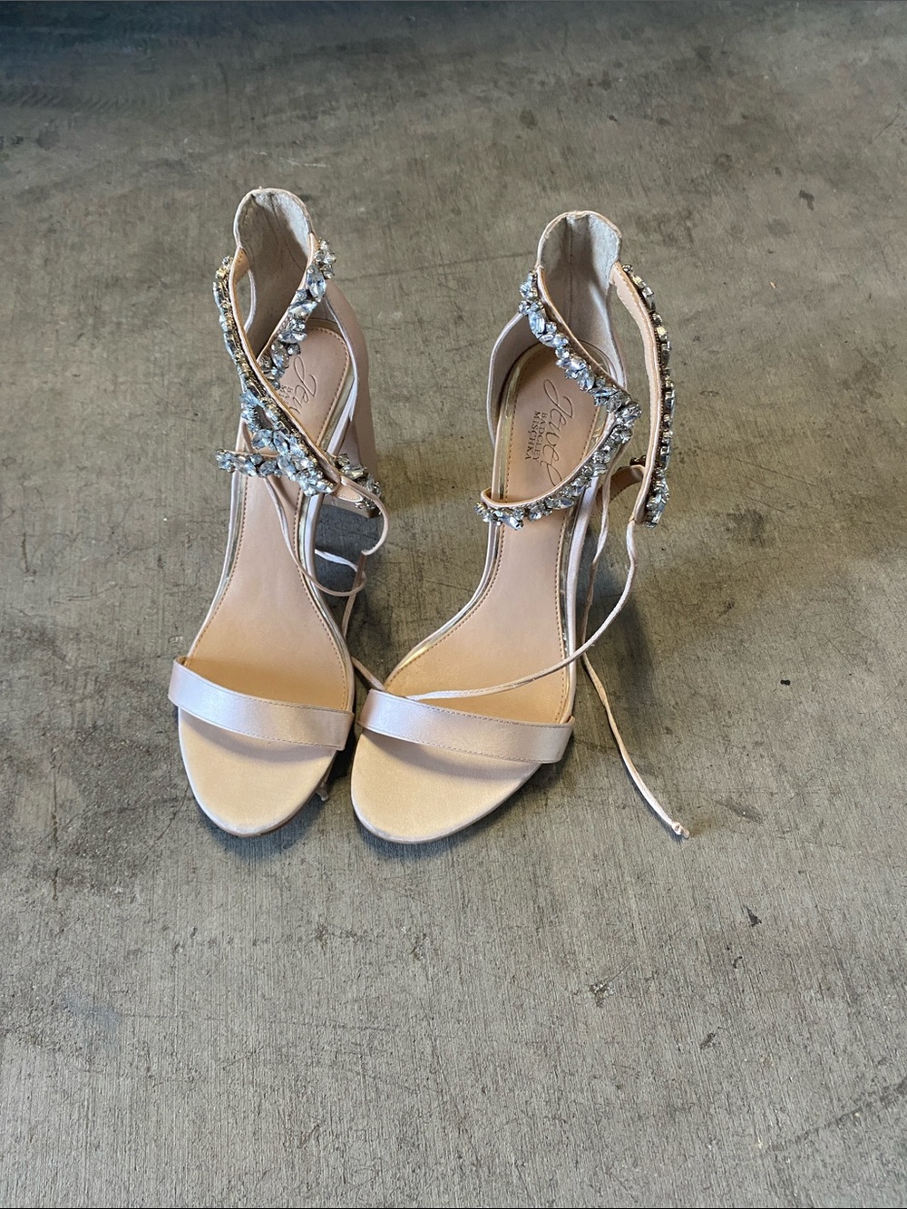 Jewel Badgley Mischka Blush Crystal Wrap Heel Sandals